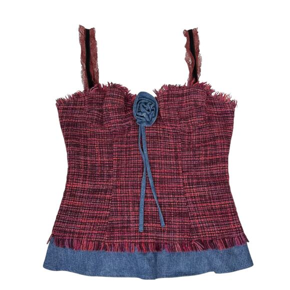 D&G Dolce & Gabbana Bustier Corset Top Wool Pink Multi-Color Tweed Flower Sz S - Picture 5 of 16